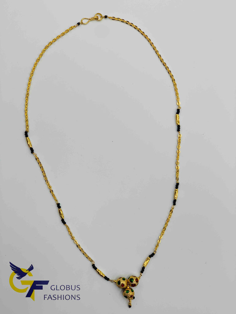 Plain gold with black beads single line chain