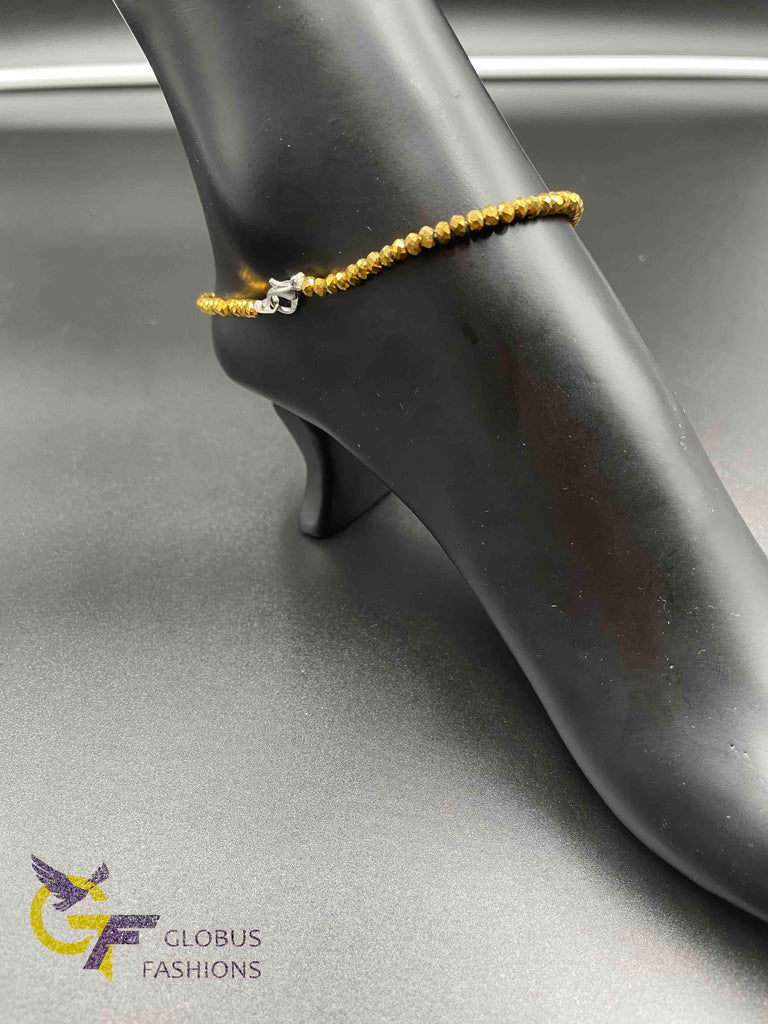 2 mm gold Crystal beads single anklet