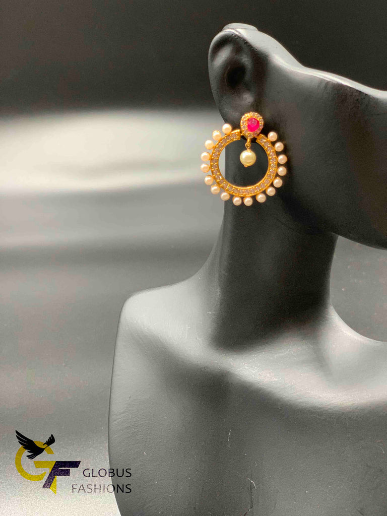 Cz stones with pearls chandbali earrings