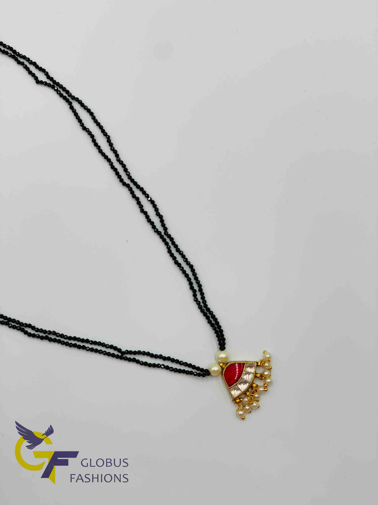 Black diamond beads chain with kundan stones pendant