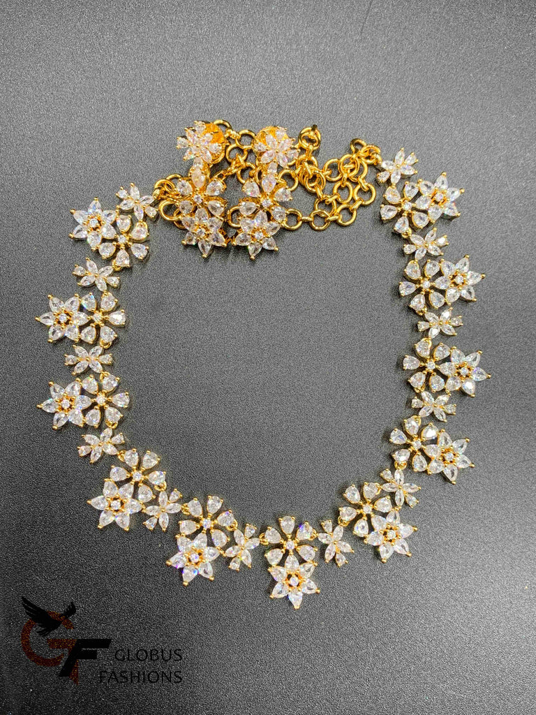 Full cz Stones flower design necklace set