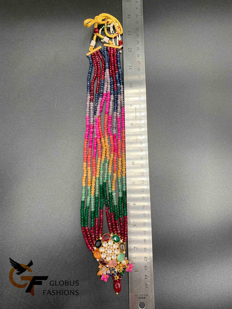 Multicolor Stones Pendant with matching multicolor Beads Chain