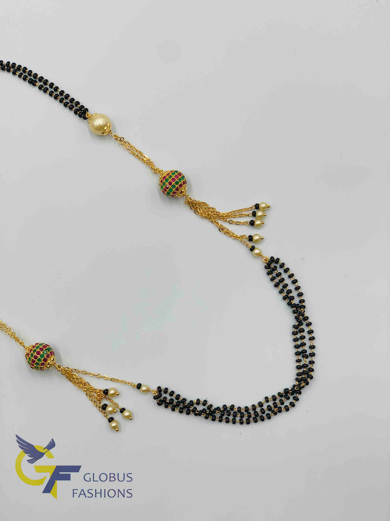 Black beads chain with stones balls and pearls