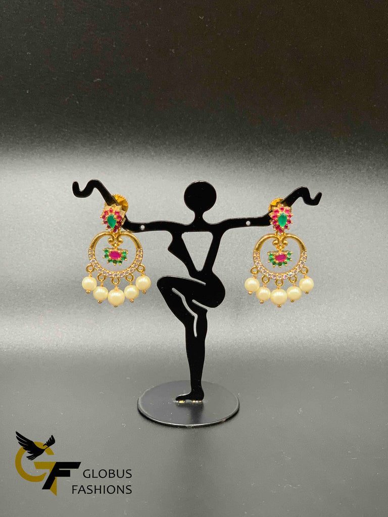 Multicolor stones with pearls chandbali earrings