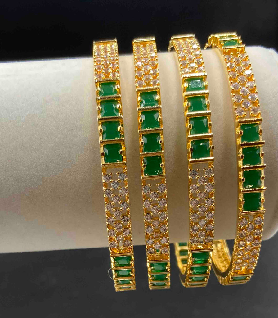 Set of 4 emerald & CZ stones bangles