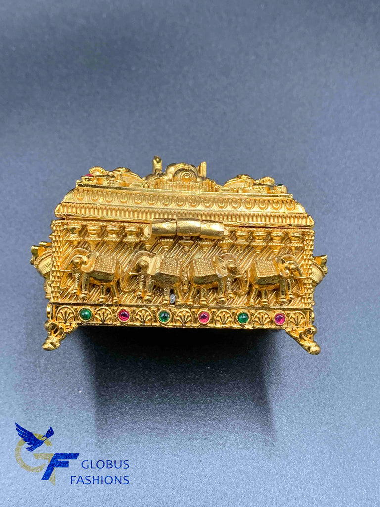 Full gold lakshmi print treasure box shape kumkum box