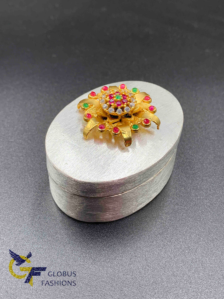 Silver box with Multicolore stones flower Kumkum box