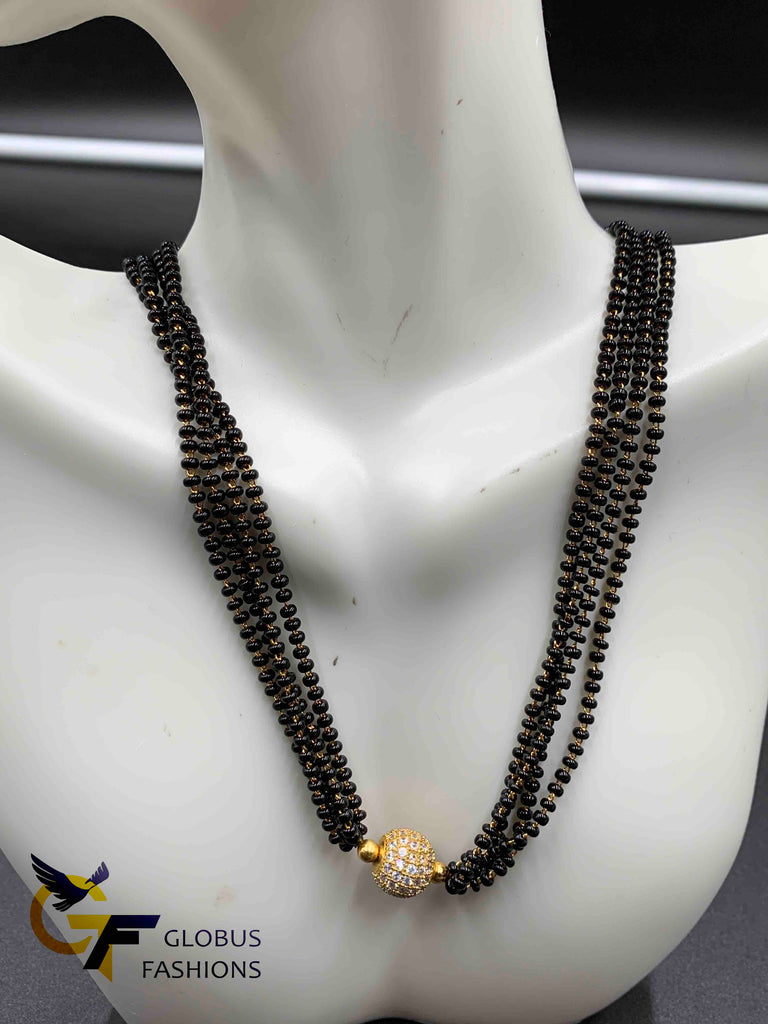 Bunch of black beads with cz stones ball pendant