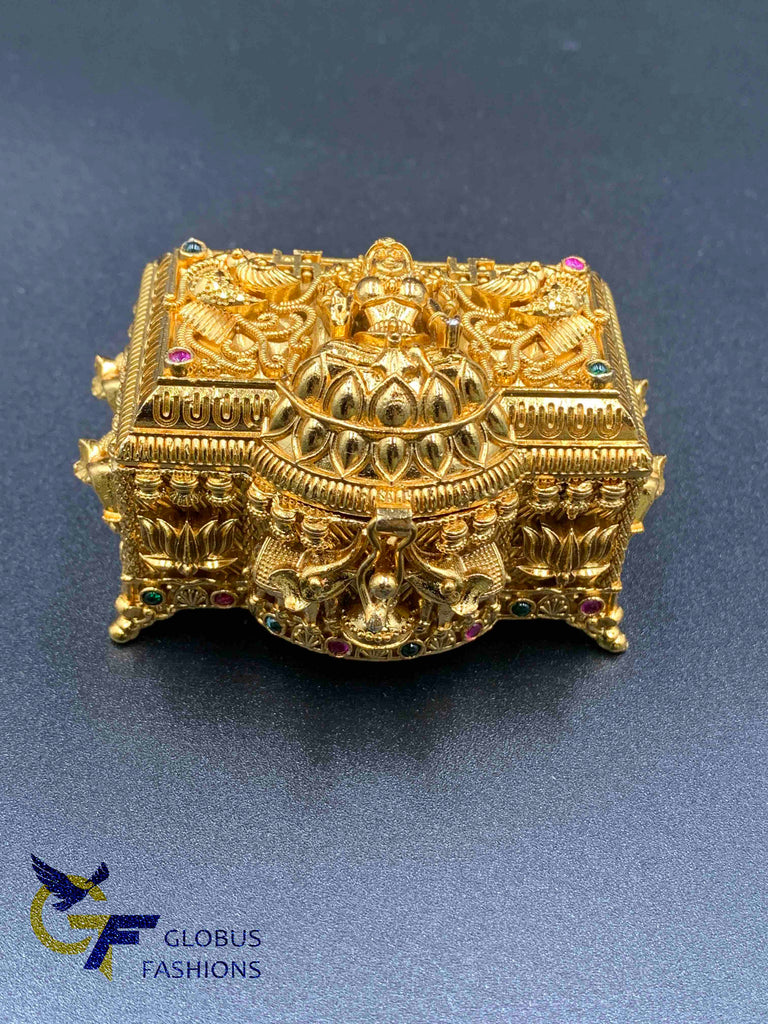Full gold lakshmi print treasure box shape kumkum box