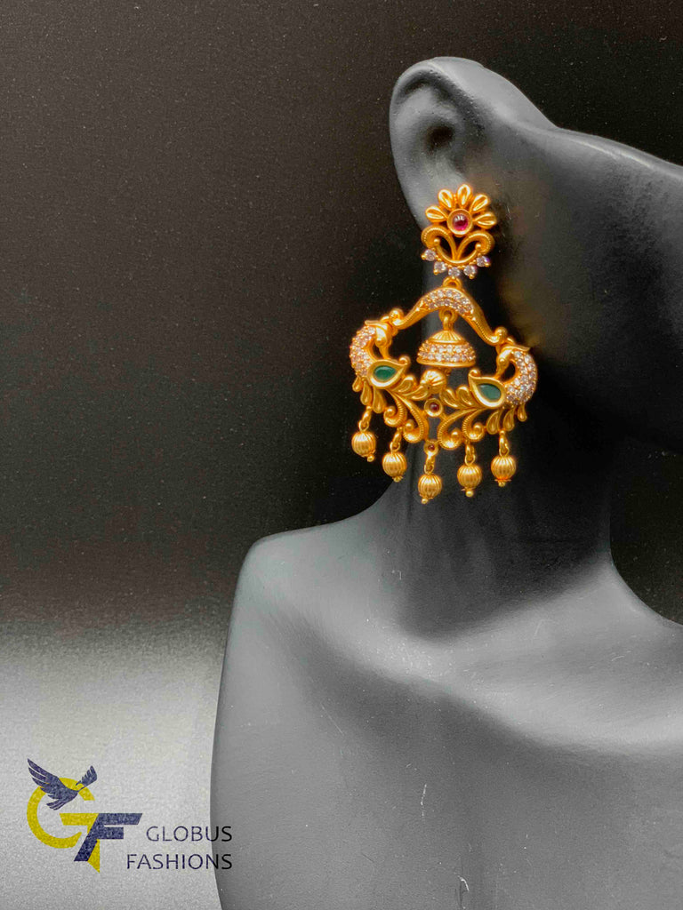 Antique look peacock design chandbali earrings
