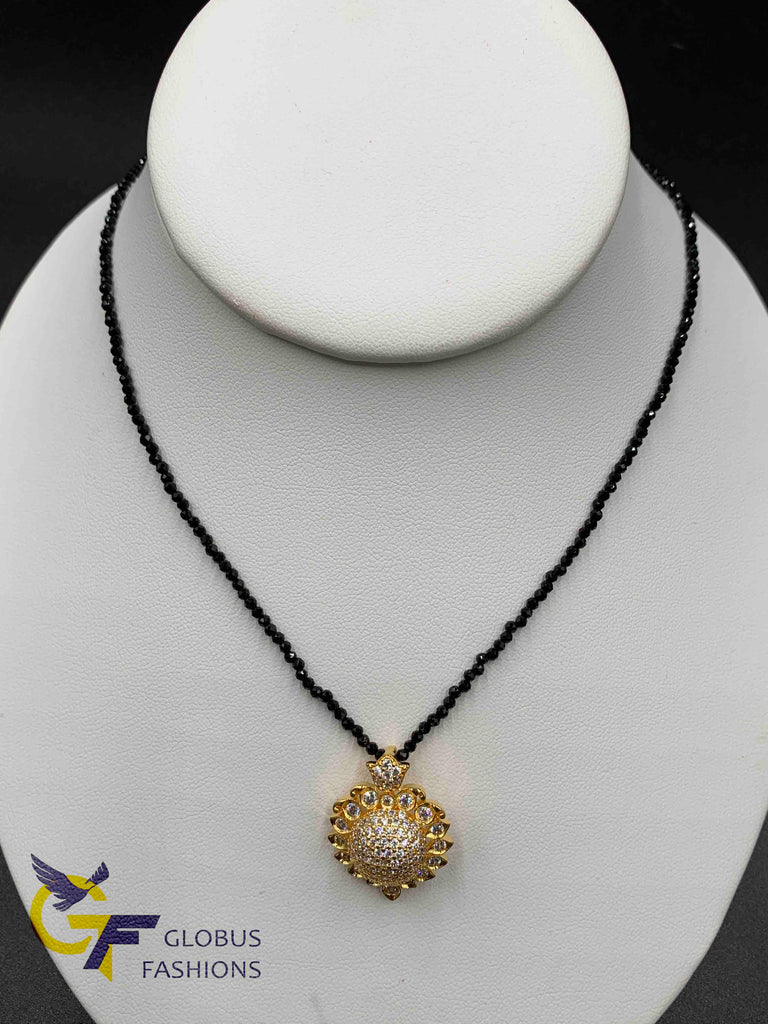 Cz Stones pendant with single line black Diamond beads chain