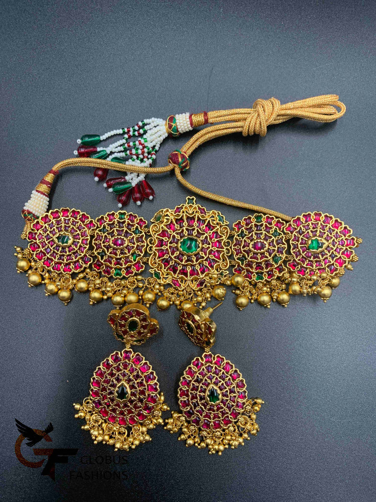 Traditional Ruby & Emerald Stones old traditional type necklace set