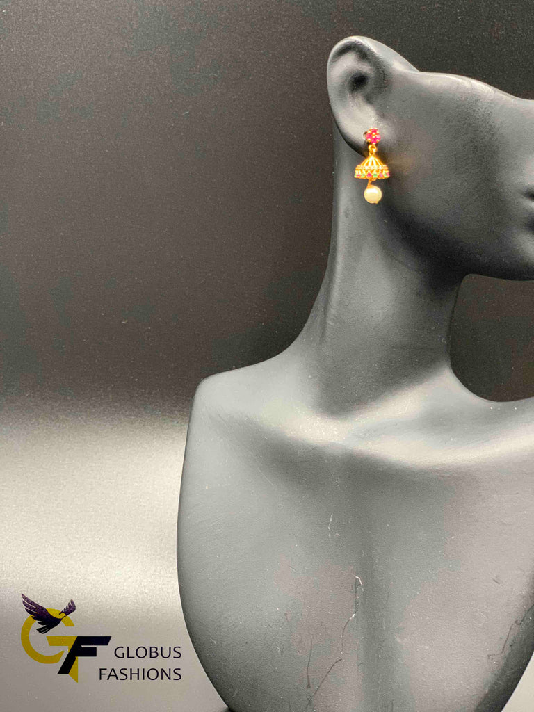 Small multicolor stones with pearls jumka earrings