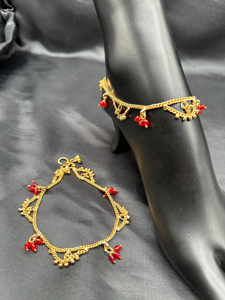 Red color stones set of 2 anklets