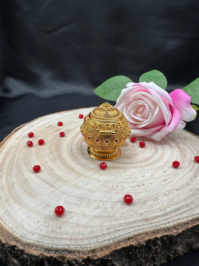 plain gold with Stones kumkum & Turmeric box