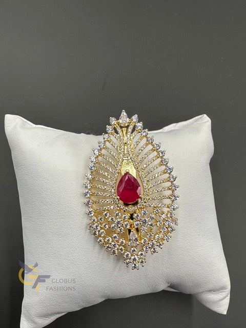 Different leaf design silver with cz stones saree pin/ brooch