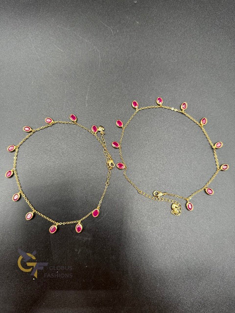 Ruby stones set of 2 anklets