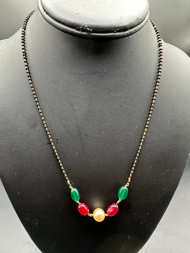 Natural Emerald & Ruby beads with pearls black beads chain