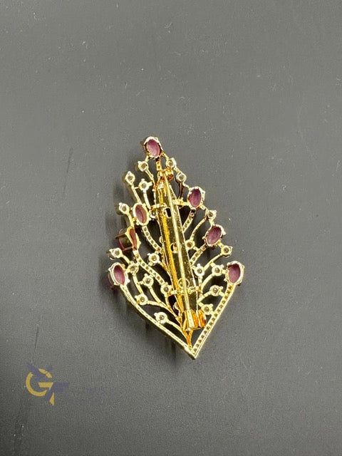 Cz & Ruby stones saree pin/ brooch