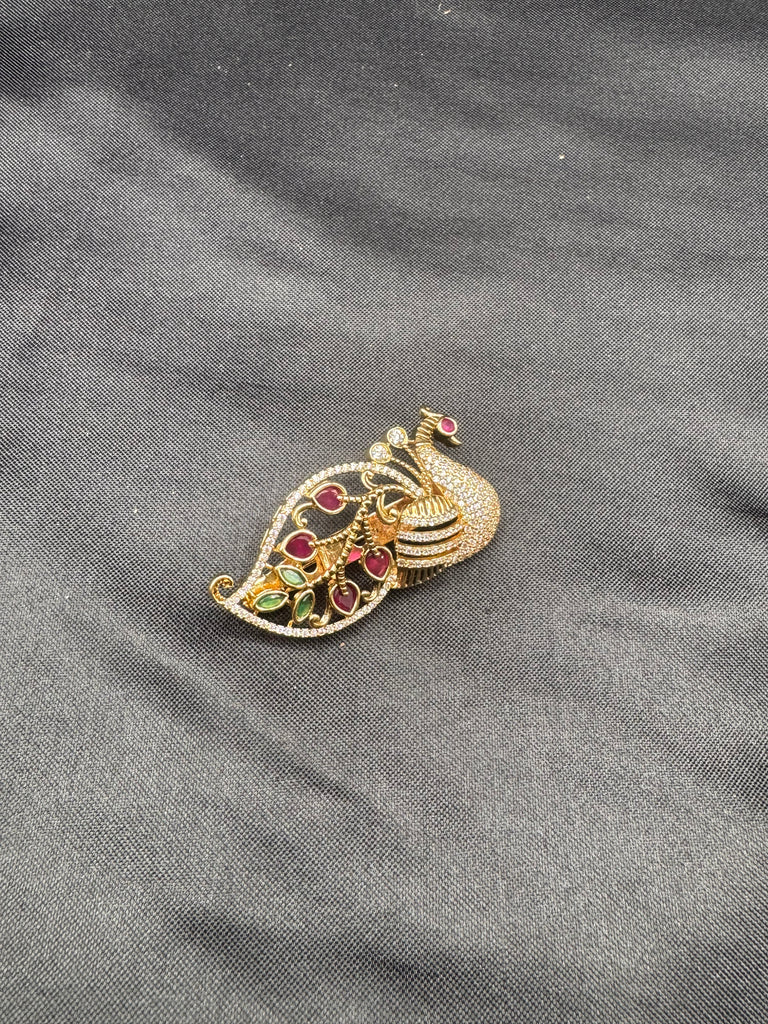 Multicolor Stones antique peacock design Saree pin/ brooch