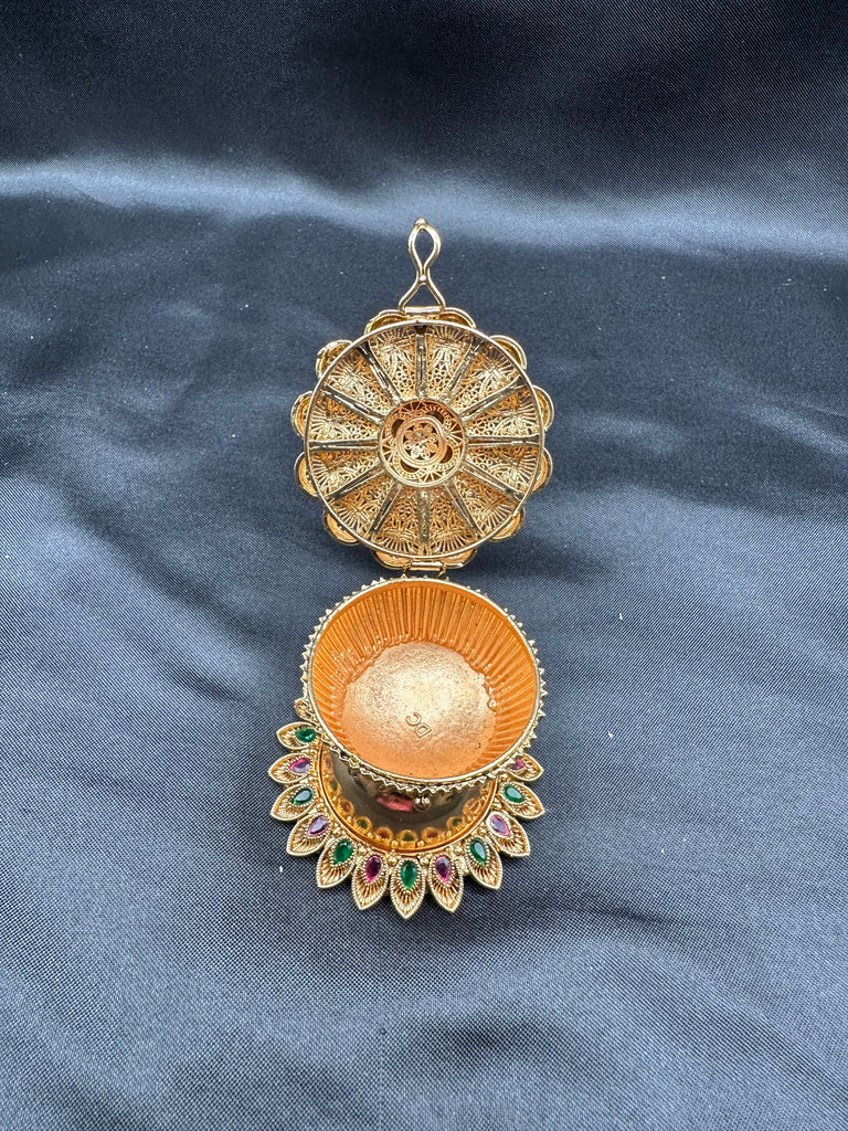 Multicolor Stones antique flower bouquet kumkum & Turmeric box