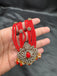 Elegant cz stones and Coral beads pendant set with matching jumka earrings