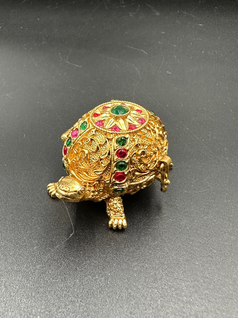 Multicolor Stones Turtle kumkum & Turmeric box