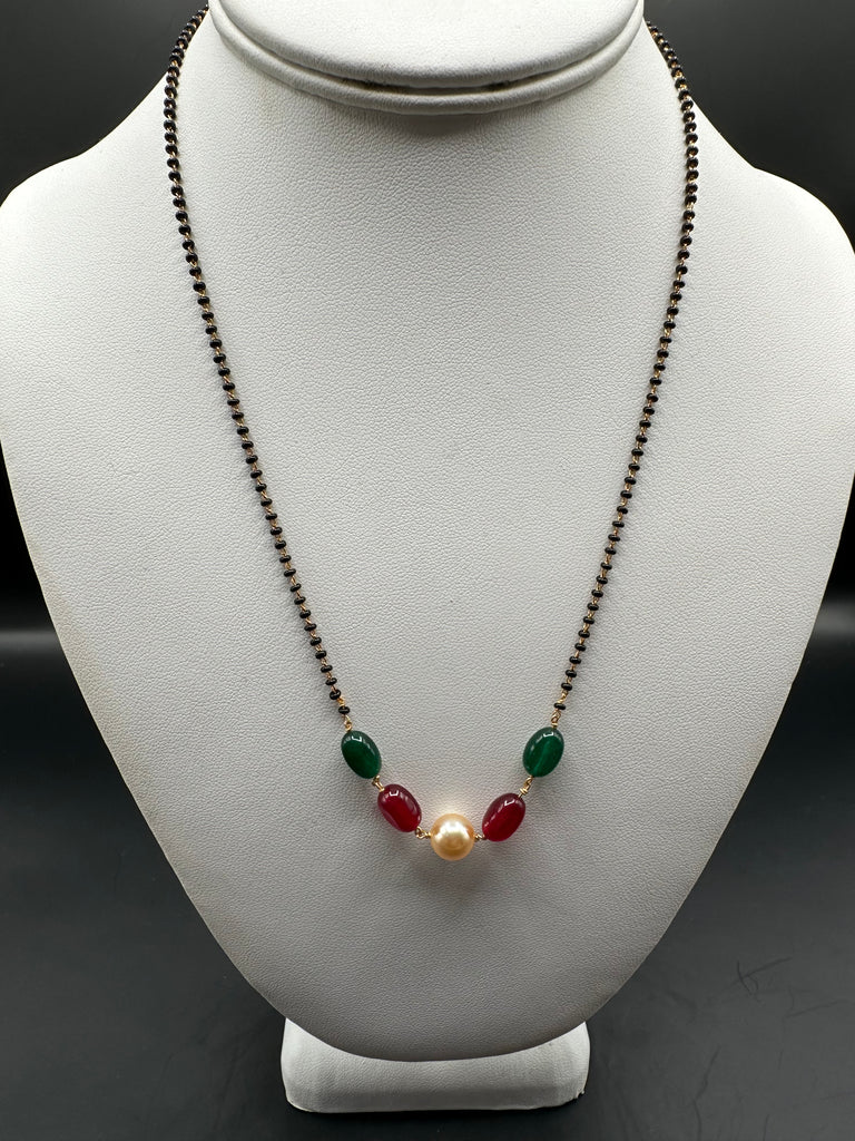 Natural Emerald & Ruby beads with pearls black beads chain