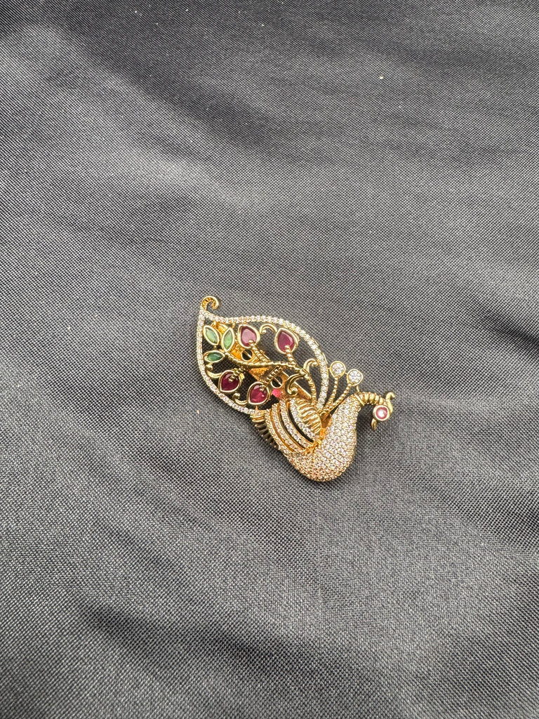 Multicolor Stones antique peacock design Saree pin/ brooch