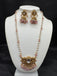 Pearls and pink beads chain with antique lotus pendant with matching jumka earrings