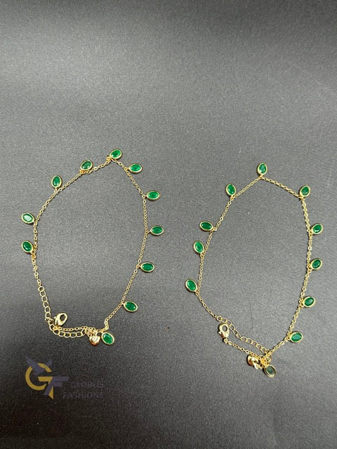 Emerald stones gold anklets