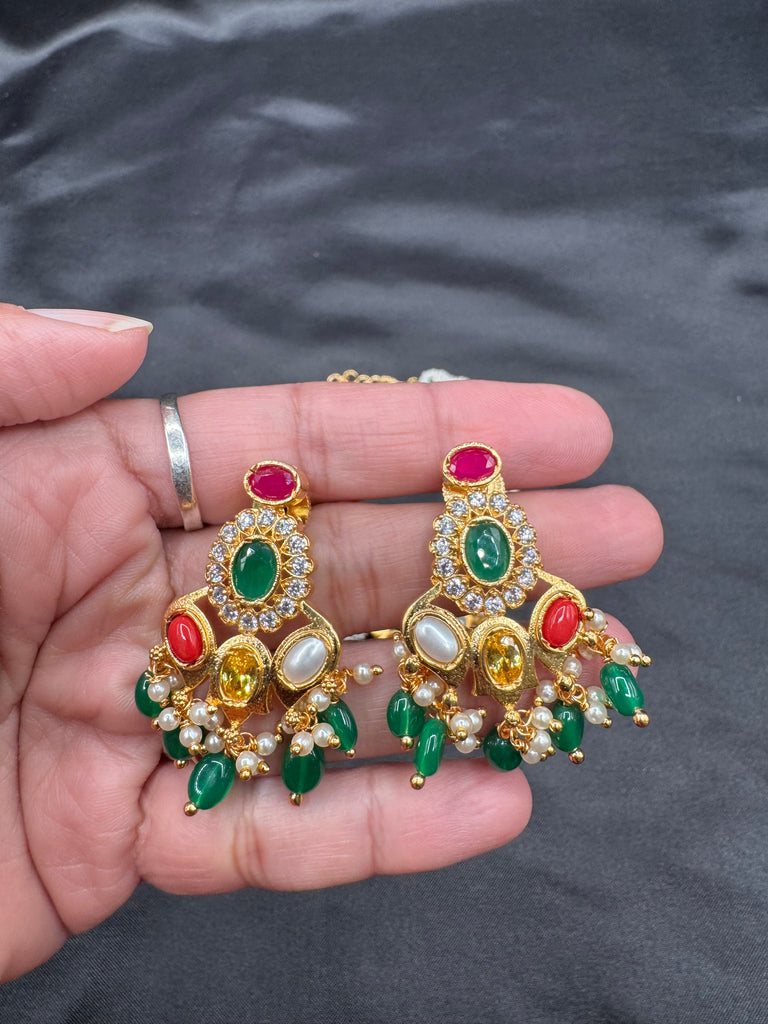 Pearls with Navarathna Stones pendant with earrings choker set