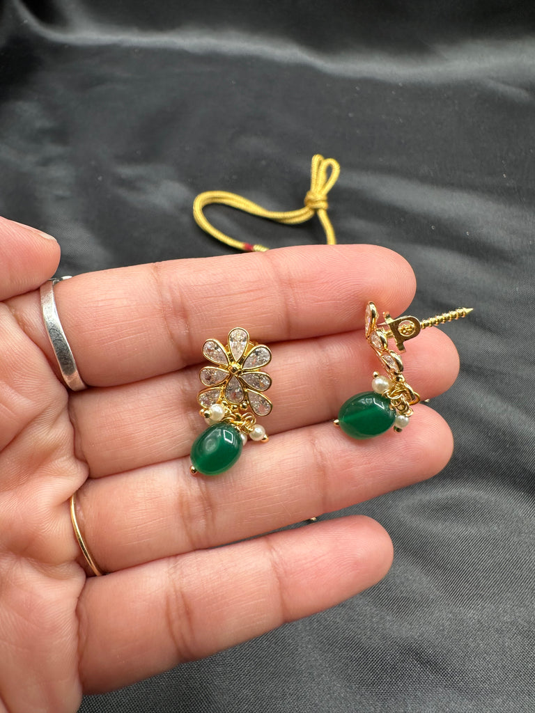 Emerald Stones with CZ stones necklace set