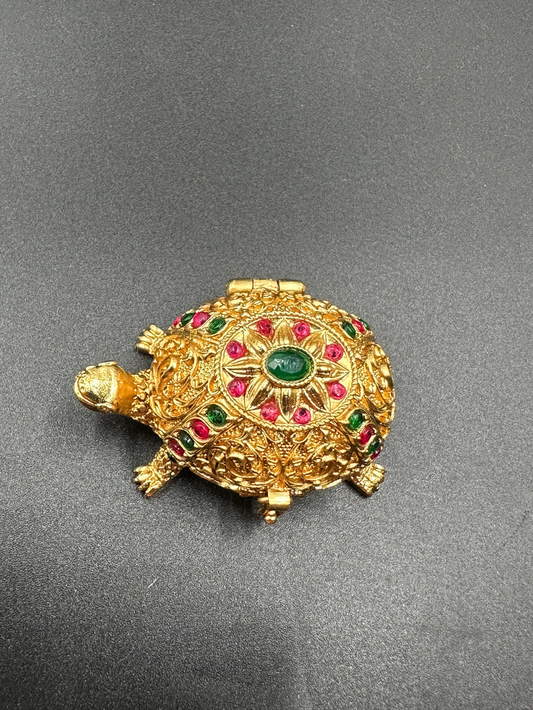 Multicolor Stones Turtle kumkum & Turmeric box