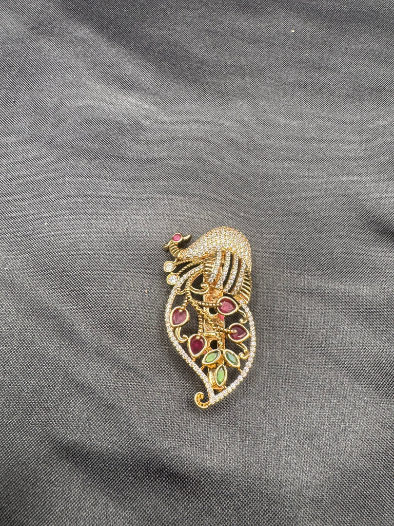 Multicolor Stones antique peacock design Saree pin/ brooch