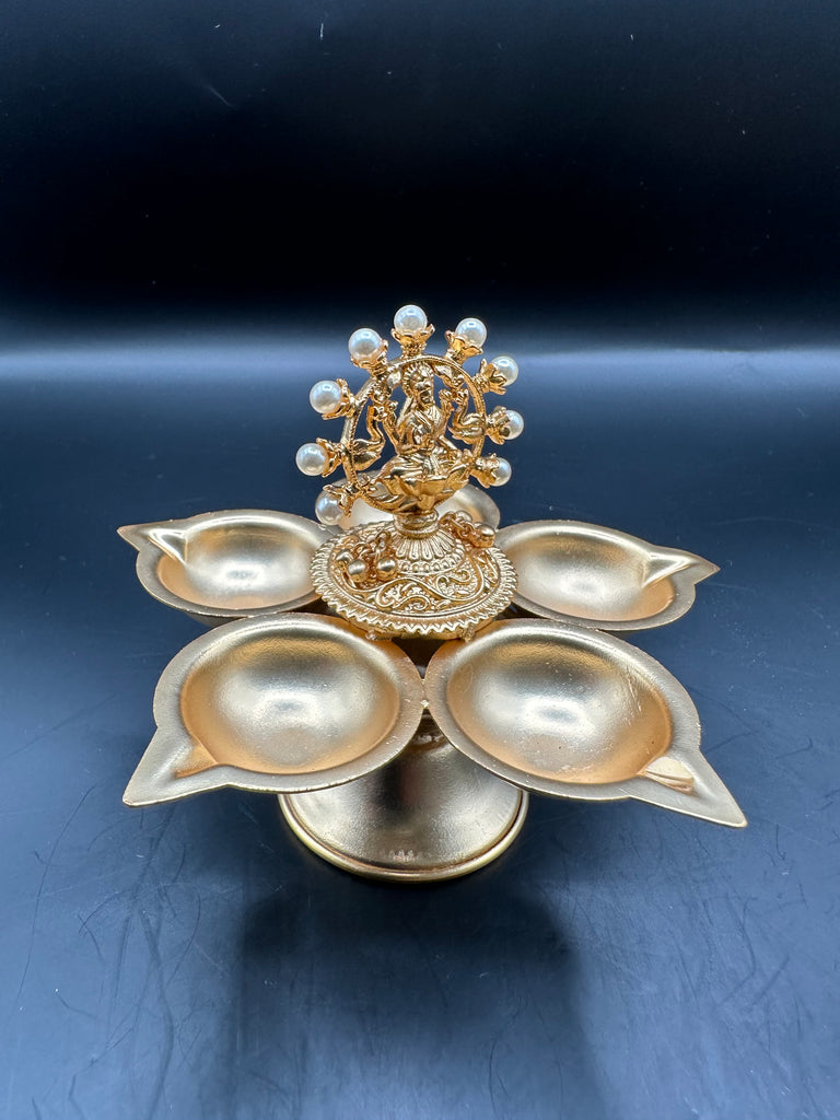 Full gold with pearls Lakshmi design Deepam/ Diya 
Set of 2 deepam