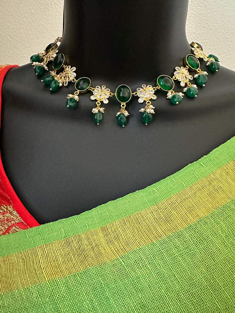 Emerald Stones with CZ stones necklace set