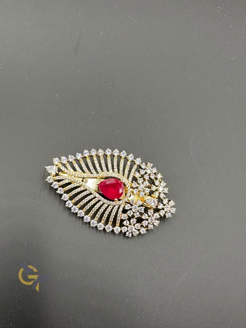 Different leaf design silver with cz stones saree pin/ brooch