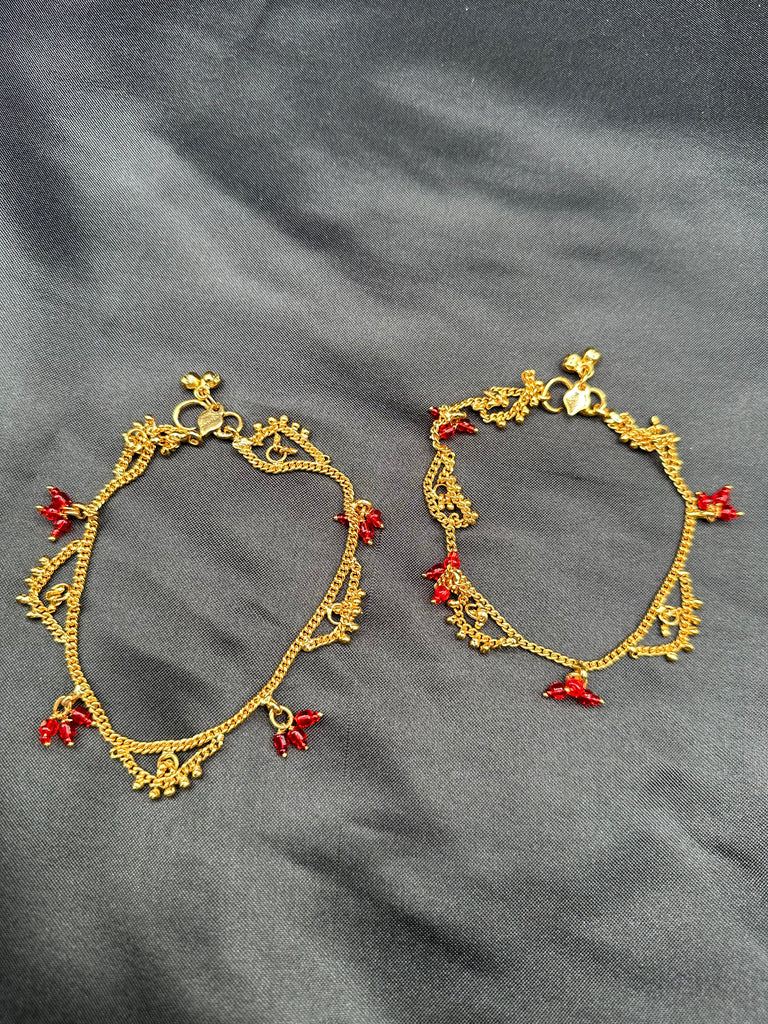 Red color stones set of 2 anklets