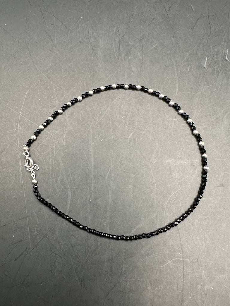 Pure silver beads with original black diamond beads anklet