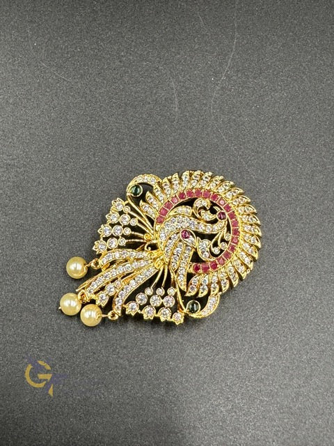 Peacock design multicolor stones with pearls hair clip