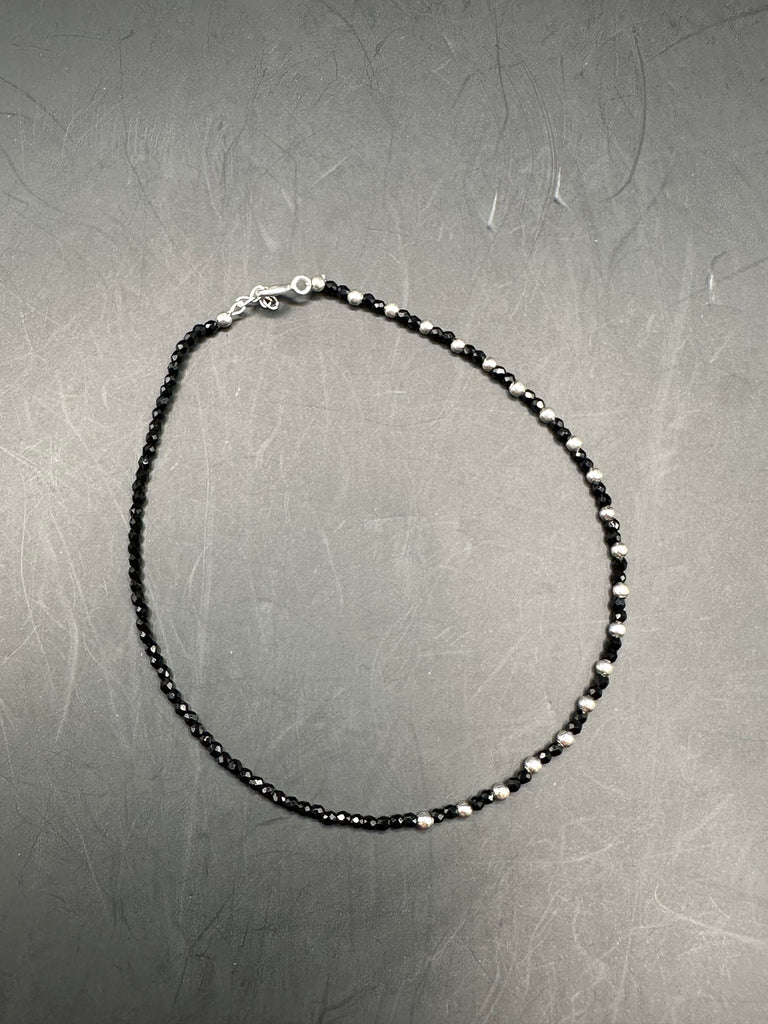 Pure silver beads with original black diamond beads anklet