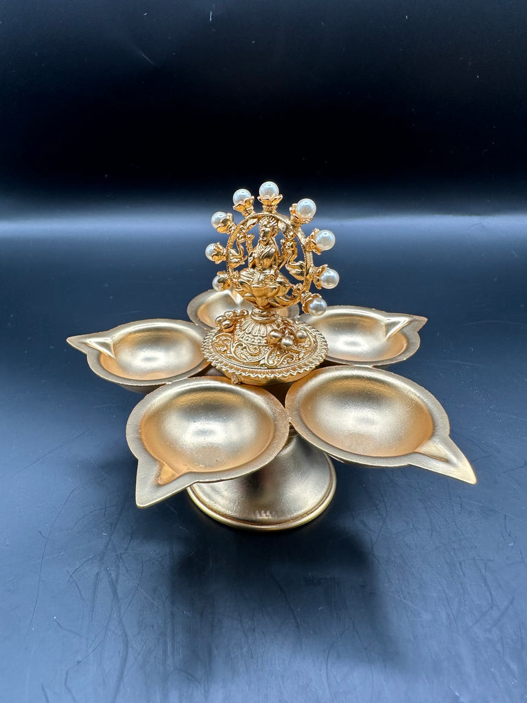 Full gold with pearls Lakshmi design Deepam/ Diya 
Set of 2 deepam