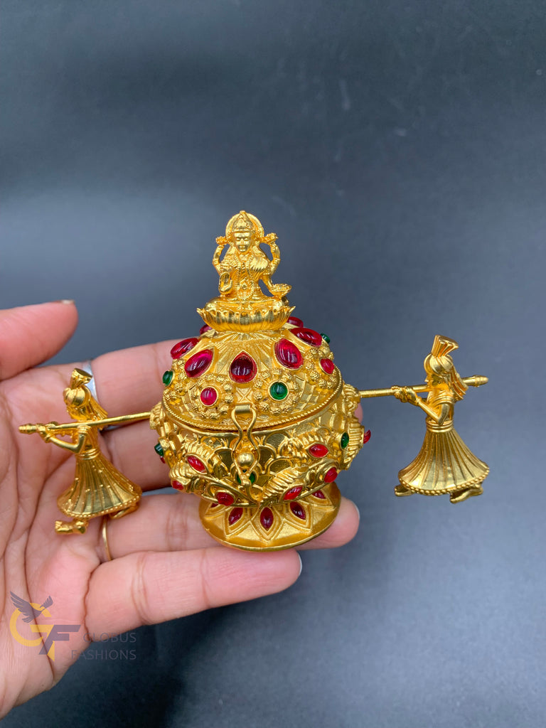 Red stone’s antique lakshmi Devi kumkum & turmeric box