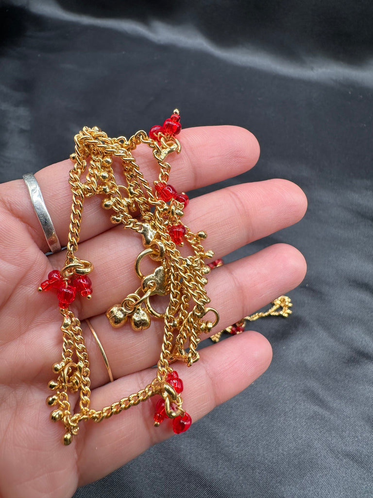 Red color stones set of 2 anklets