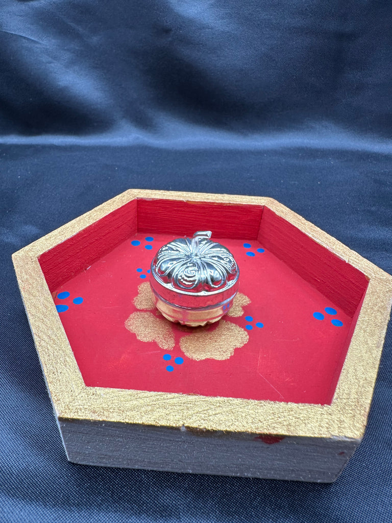 Pumpkin shape pure silver kumkum & Turmeric box