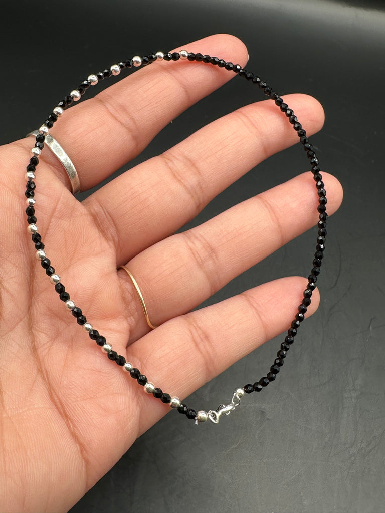 Pure silver beads with original black diamond beads anklet