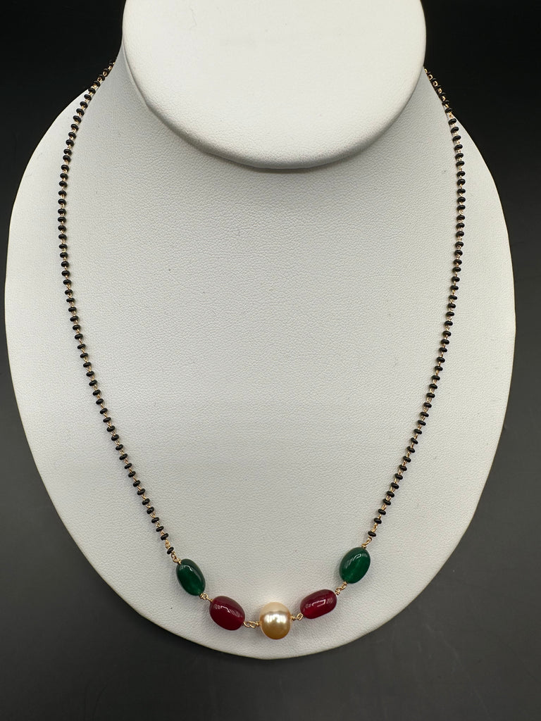 Natural Emerald & Ruby beads with pearls black beads chain