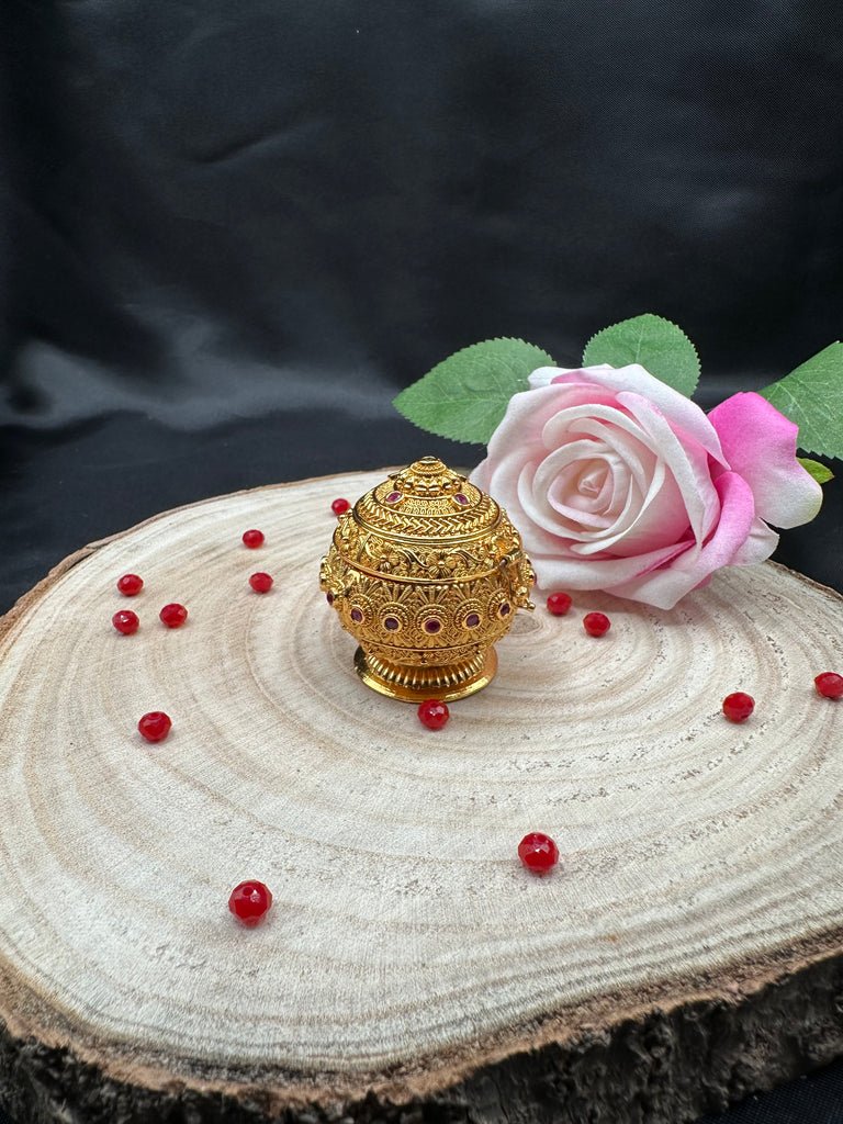 plain gold with Stones kumkum & Turmeric box