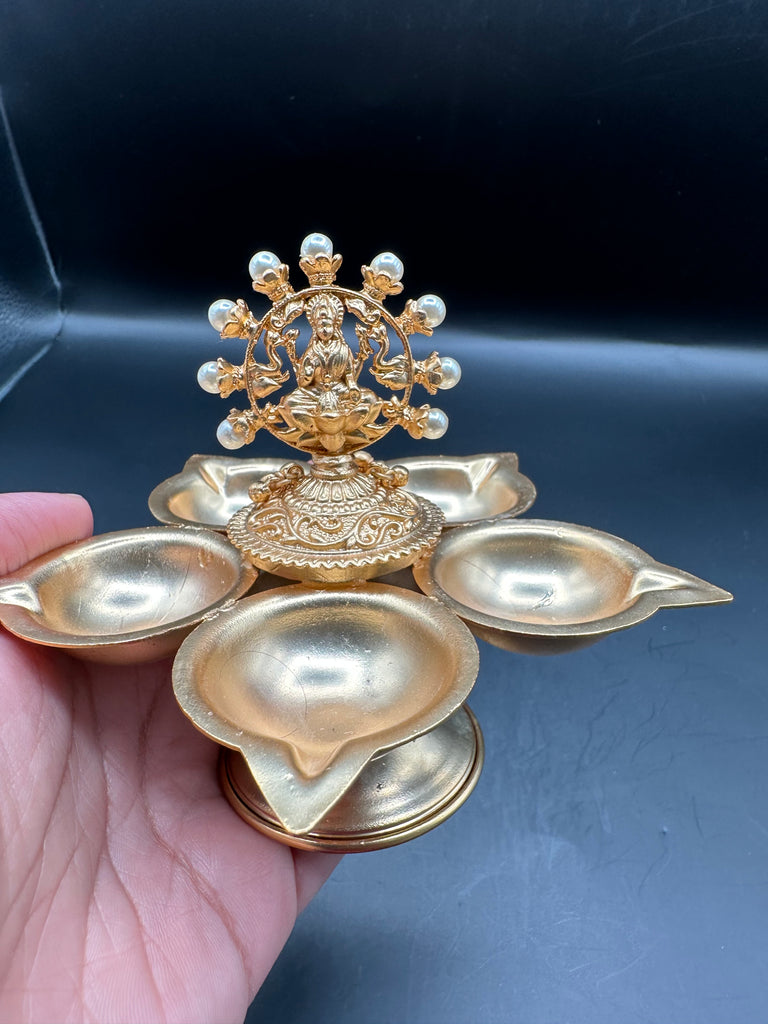 Full gold with pearls Lakshmi design Deepam/ Diya 
Set of 2 deepam